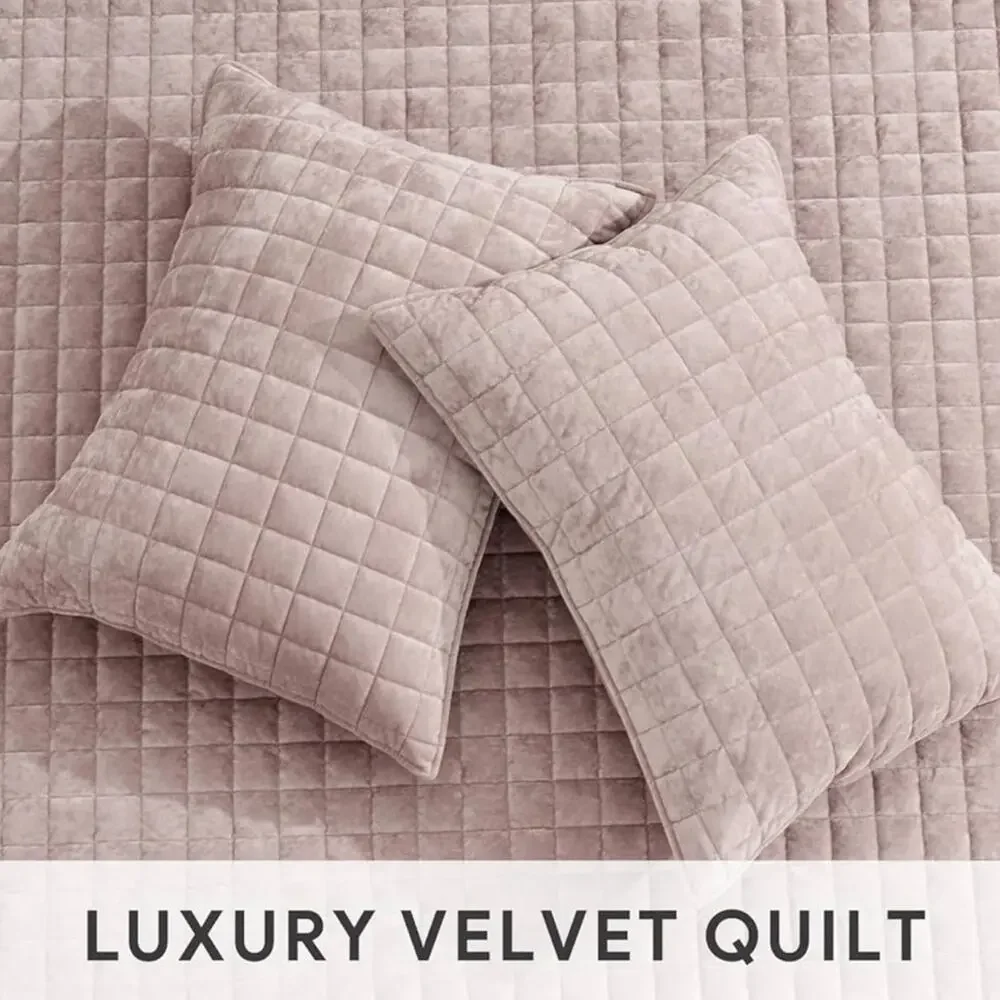 🆕 PB Luxury Pink Velvet Quilt Coverlet Bread spread Set Hotel Queen Ballet